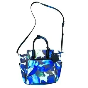 REED Rare Bold Blue And Black Floral Print Satchel Bag & Convertible Crossbody