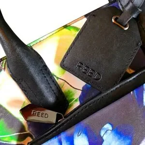 REED Rare Bold Blue And Black Floral Print Satchel Bag & Convertible Crossbody