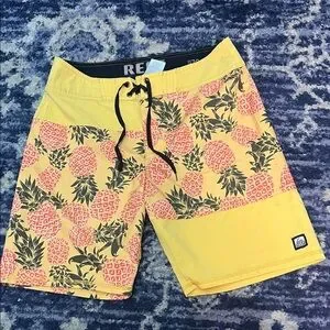 REEF Mens Carson Pineapple 4-Way Stretch 20" Board Shorts Gold Size 30