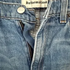 Reformation Light Blue Distressed Straight Leg Jeans