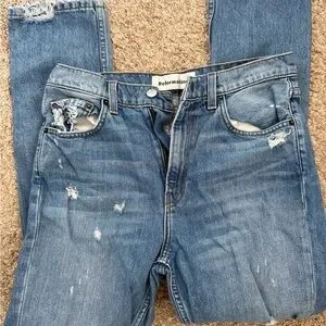 Reformation Light Blue Distressed Straight Leg Jeans