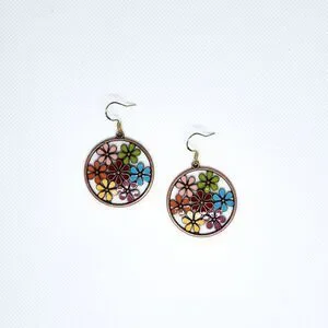 Retro Hippie Floral Earrings Sterling Silver Hook Drop Dangle Cutout Multicolor
