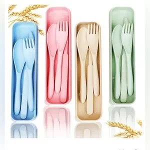 REUSABLE TRAVEL UTENSILS SET WITH CASE BEIGE