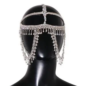 Rhinestone Tassel Masquerade Mask For Women Halloween Mask Veil Face Chain