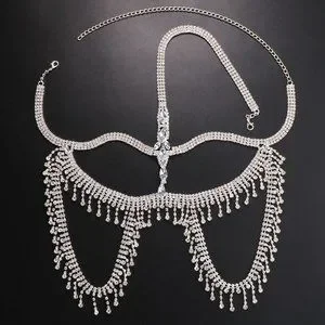 Rhinestone Tassel Masquerade Mask For Women Halloween Mask Veil Face Chain
