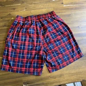 Rhone Plaid Check Shorts Grid Red Blue Medium Elastic Waist