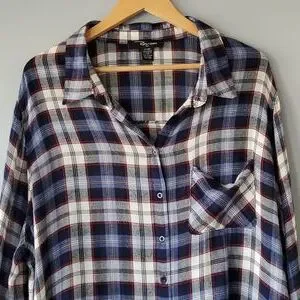 Riley + James Blue Red White Plaid Casual Button Up Top Womens 22 24 W
