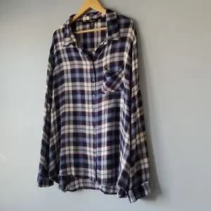 Riley + James Blue Red White Plaid Casual Button Up Top Womens 22 24 W