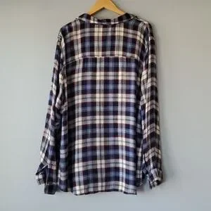 Riley + James Blue Red White Plaid Casual Button Up Top Womens 22 24 W