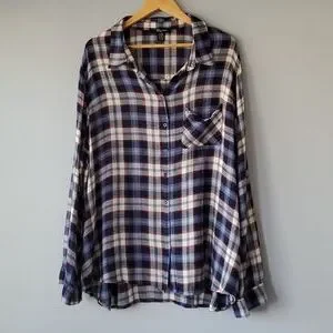Riley + James Blue Red White Plaid Casual Button Up Top Womens 22 24 W