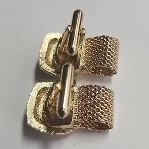 Rivoli Rhinestone Cufflinks Smokey Brown Gold Tone Chain Wrap Modernist VTG