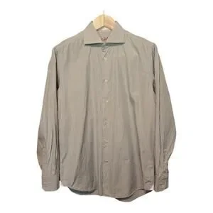 Robert Graham Mens Button Up Shirt 41 16 L Silver/Gray White Stripe Flip Cuff