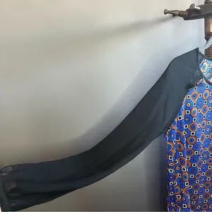 Romeo & Juliet Couture Sheer Sleeve Tunic Shift Dress Blue Brown