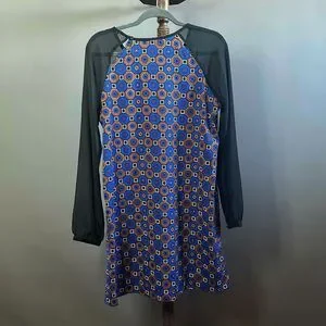 Romeo & Juliet Couture Sheer Sleeve Tunic Shift Dress Blue Brown