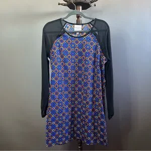 Romeo & Juliet Couture Sheer Sleeve Tunic Shift Dress Blue Brown