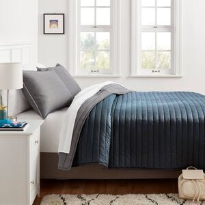 Room Essentials - Twin/Twin Extra Long Satin Quilt Dark Gray - Room Gray