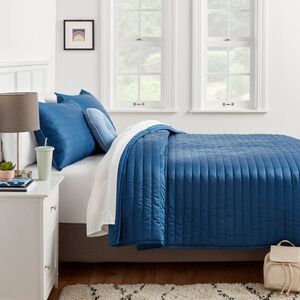 Room Essentials - Twin/Twin Extra Long Satin Quilt Dark Blue - Room Blue
