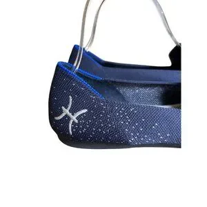 Rothy's Zodiac Sign Ballet Flats Pisces Navy Blue Limited Edition Embroidered Si
