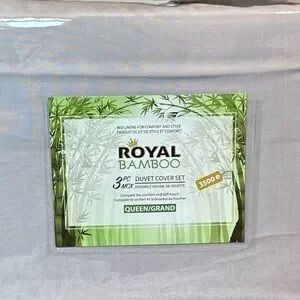 Royal Bamboo Queen Duvet Cover 3pc Set Smokey Gray