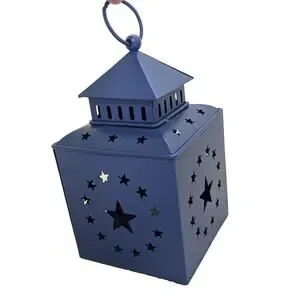 Rustic Barn Star Blue Metal Lantern For LED Candle Holder Patriotic 4th July New