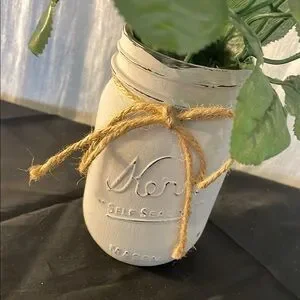 Rustic Mason Jar With Pink Roses Grey Color
