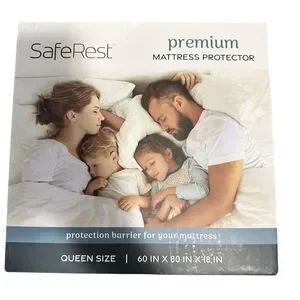 SafeRest Queen Waterproof Mattress Protector White Stain Resistant