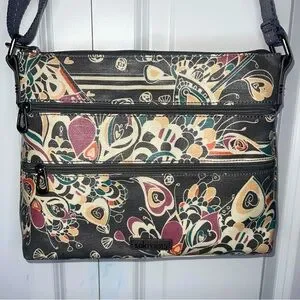 SakRoots Crossbody Gray Floral Hearts Canvas Coated Artistic Adjustable Shoulder