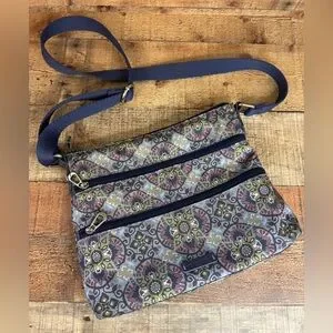 Sakroots Grey Mosaic World Crossbody Purse Bag Navy Blue Strap EUC