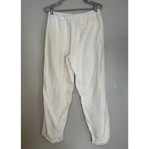 Saks Fifth Avenue White Linen Pull On Pants Womens Large Relaxed Fit Wide Leg