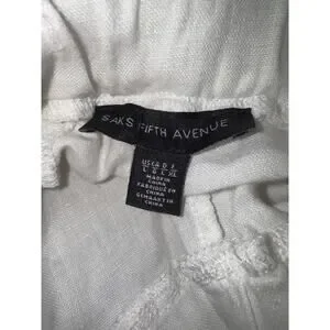 Saks Fifth Avenue White Linen Pull On Pants Womens Large Relaxed Fit Wide Leg