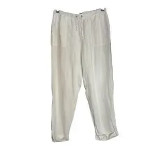 Saks Fifth Avenue White Linen Pull On Pants Womens Large Relaxed Fit Wide Leg