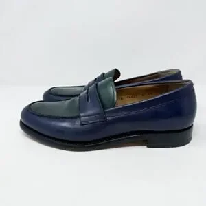 Salvatore Ferragamo Navy & Dark Green Color Block Leather Penny Loafers Size 8EE