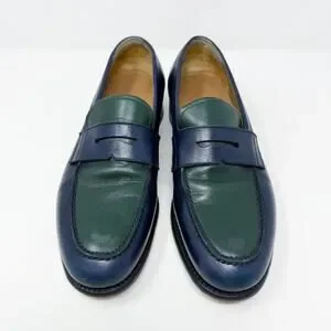 Salvatore Ferragamo Navy & Dark Green Color Block Leather Penny Loafers Size 8EE