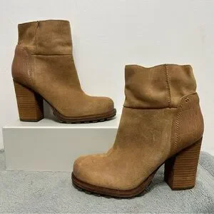 Sam Edelman Leather Suede Franklin Chunky Heel Ankle Boots Size 9.5