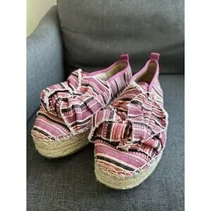 Sam Edelman Size 7.5 M Cabrera Pink Stripe Platform Espadrilles Canvas Knot Bow