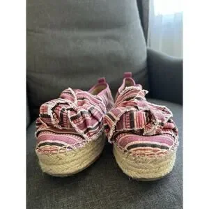 Sam Edelman Size 7.5 M Cabrera Pink Stripe Platform Espadrilles Canvas Knot Bow