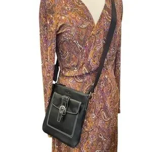 Samsonite Black Leather Zip Crossbody Bag Travel