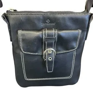 Samsonite Black Leather Zip Crossbody Bag Travel