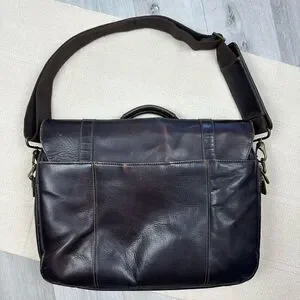 Samsonite Leather Briefcase Laptop Messenger Bag Dark Brown Shoulder Strap