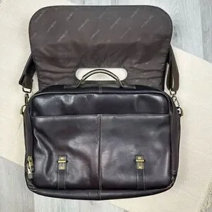 Samsonite Leather Briefcase Laptop Messenger Bag Dark Brown Shoulder Strap