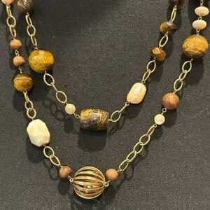 Sandalwood And Crystal Beaded Necklace Long Glass Beads Various