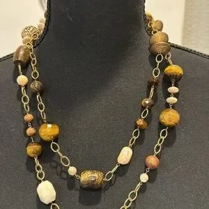 Sandalwood And Crystal Beaded Necklace Long Glass Beads Various