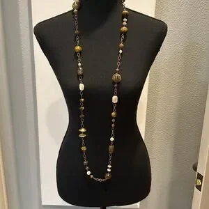 Sandalwood And Crystal Beaded Necklace Long Glass Beads Various