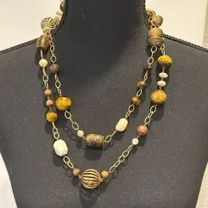 Sandalwood and crystal beaded Necklace Long Glass Beads Various