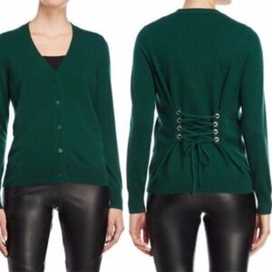 Sandro Paris -Ivana Corset-Back Wool Cashmere Cardigan Green Sweater
