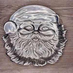 Santa Clause Cookie Tray Candy Dish Plate Christmas Silver Color Tray