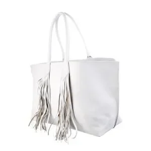 Sara Battaglia White Leather Fringe Tote Bag Designer Handbag‎ Purse