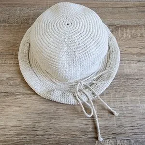 SCALA Collection White Bowler Rolled Brim Bucket Hat White Knit Bow