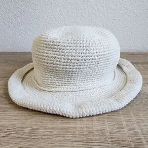 SCALA Collection White Bowler Rolled Brim Bucket Hat White Knit Bow