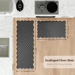 Scalloped Kitchen Floor Mats Set - Non-Slip Cushioned Mats